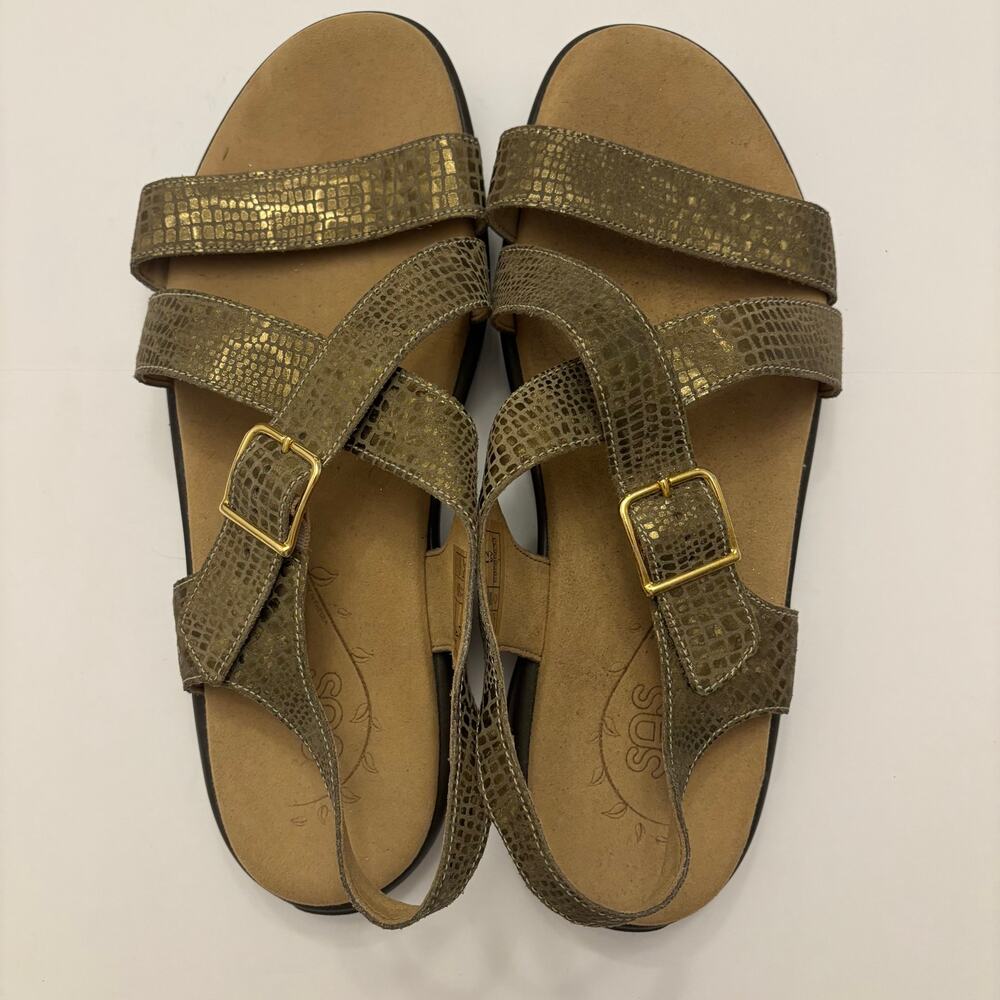SAS Womens 12 W Gold Metallic Leather Comfort Sandals Strappy Made USA